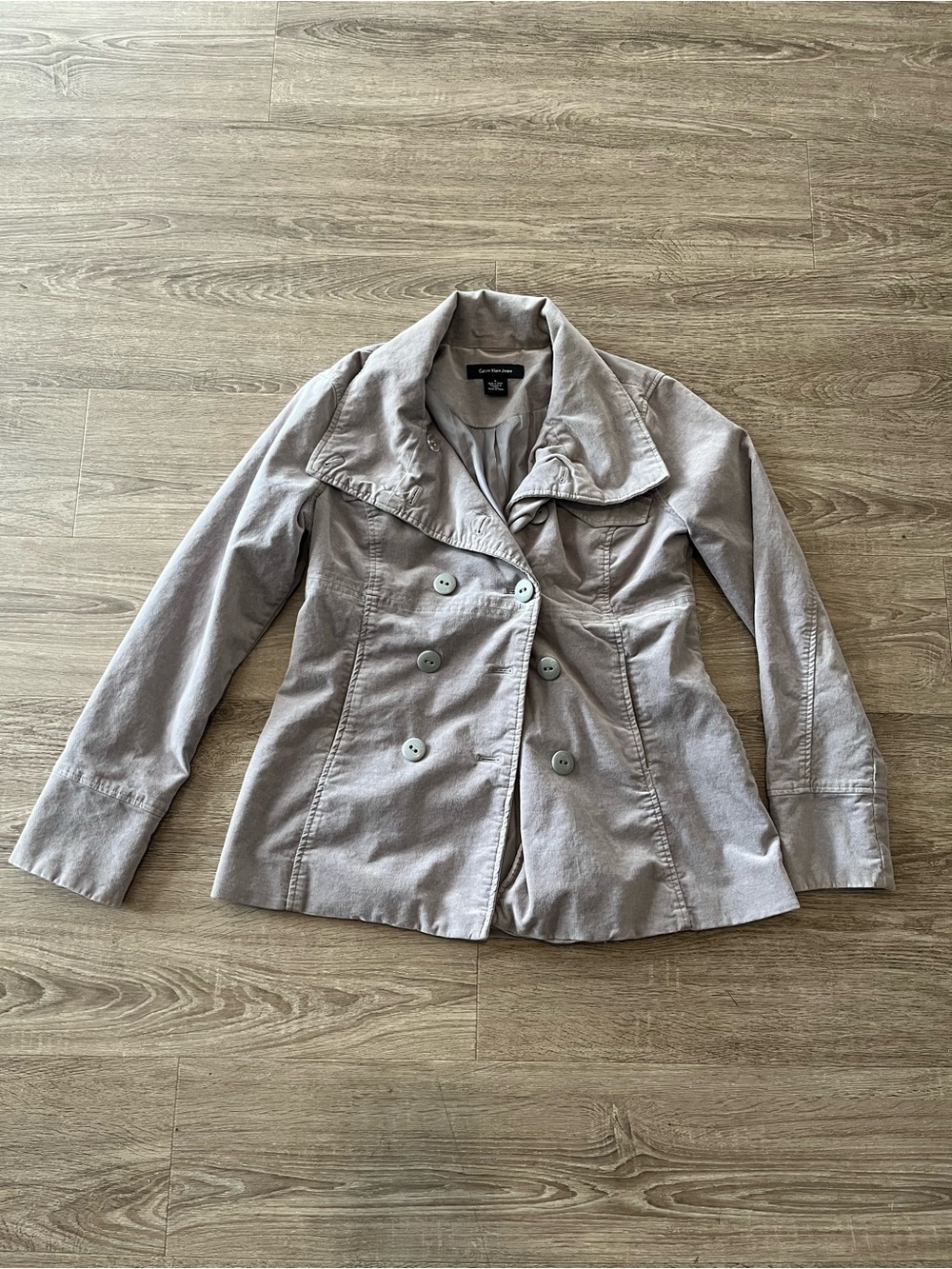 Calvin Klein Jeans Pea Coat Womens M Taupe Gray Double Breasted Trench Jacket